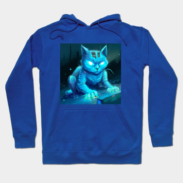 Futuristic Techno Cyber Cat Hoodie by Star Scrunch